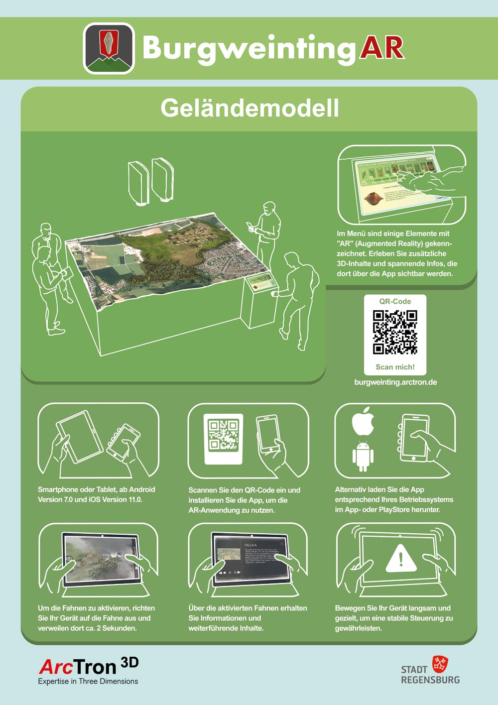 Poster zur Erklärung für die AR-Anwendung am Geländemodell mit dem eigenen Gerät.