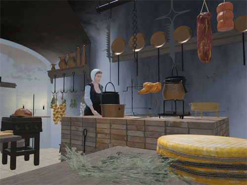 Virtual Reality-Szene in der Küche der Georgenburg