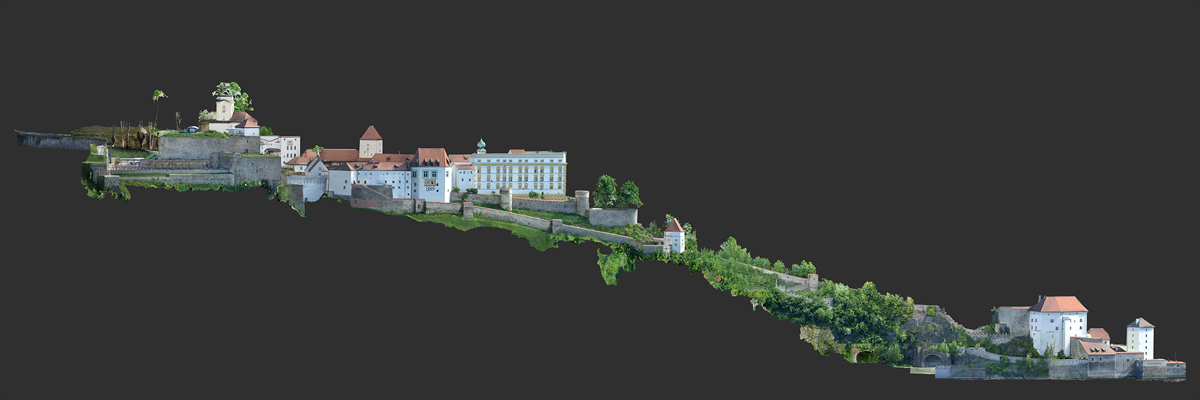 Veste Oberhaus und Niederhaus Passau - 3D-Modell vom gesamten Gebäudekomplex