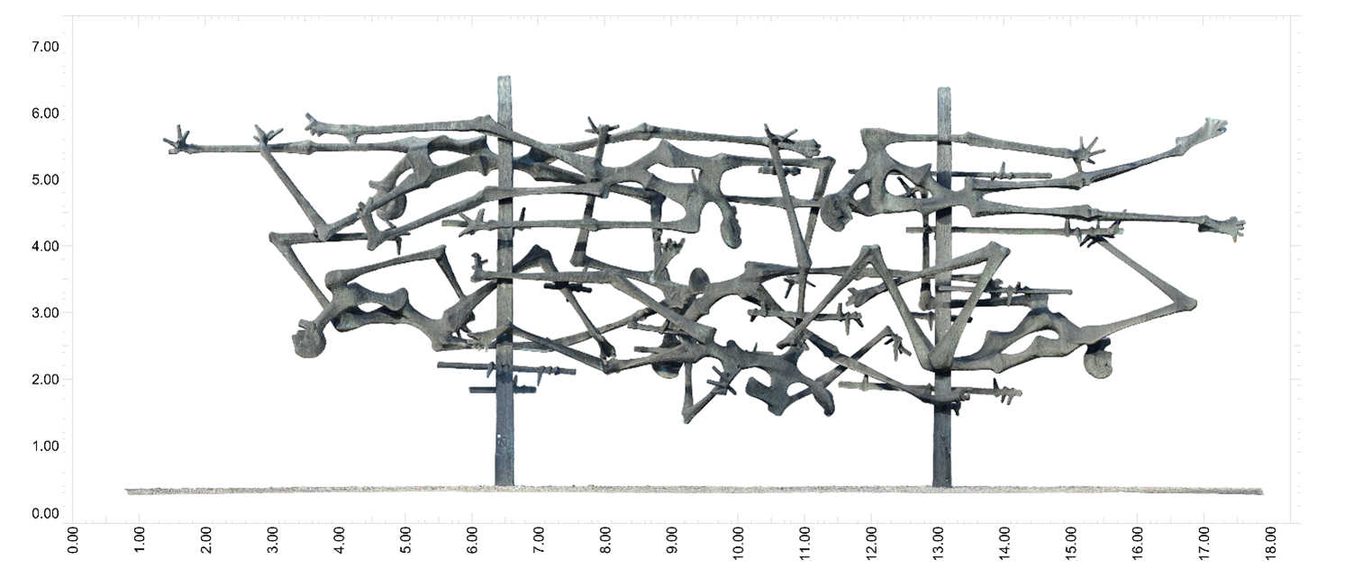 Orthographic view of the concentration camp sculpture in Dachau