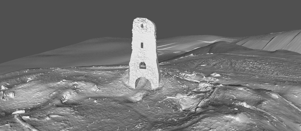Generated 3D model of the castle ruins with surrounding landscape