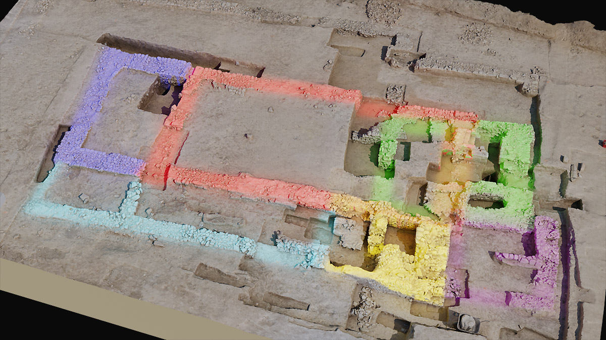 Digitales 3D-Modell des Kirchenfundaments aus der UAV-Befliegung und den Laserscanndaten.
